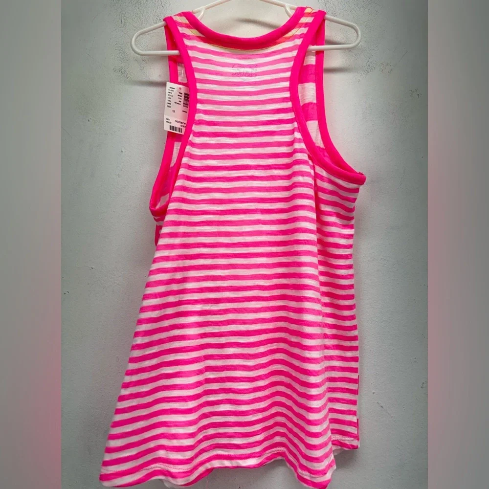 Justice size 12 Girls Neon Pink White Striped Tank Top NWT